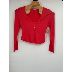Free People Coral Ribbed Long
Sleeve Henley Top Womens NWT‎ Sz L